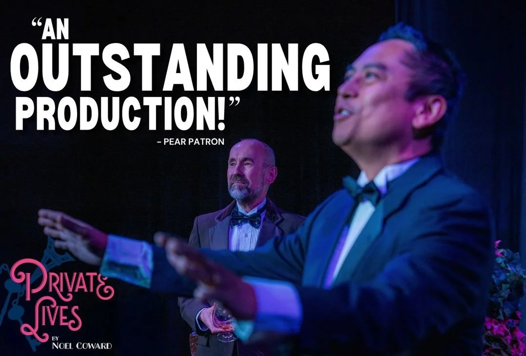 Our newlyweds are back onstage tomorrow evening for weekend two of &lsquo;Private Lives&rsquo;! 💍❤️&zwj;🔥

Raise a glass with them.🥂😌
Then duck, and watch what ensues. 🫣😅

🗣️Pear patrons are calling it &ldquo;an outstanding production&rdquo; a