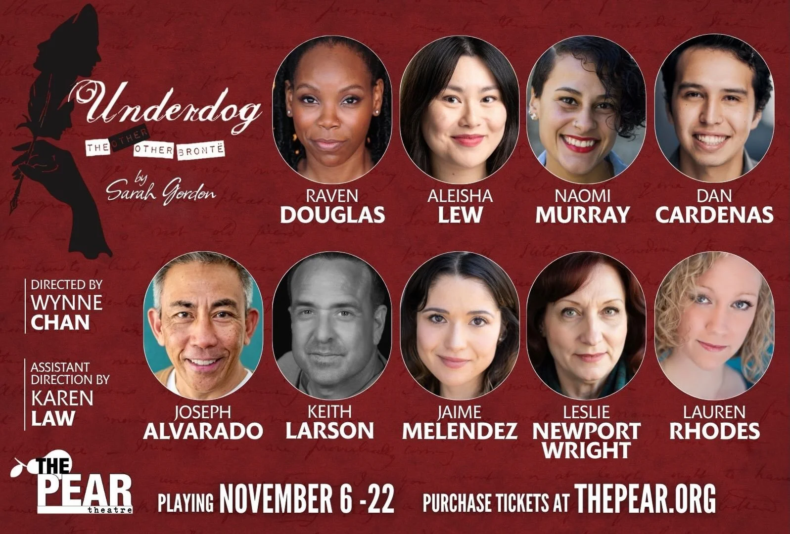 Announcing the cast of the BAY AREA PREMIERE of &lsquo;Underdog: The Other Other Bront&euml;&rsquo; by Sarah Gordon! ✒️✨📚

Playing NOV. 6 - 22
🎟️Tickets on sale now at bit.ly/3Tzmxst - or - thepear.vbotickets.com/events (LINK IN BIO!)

Directed by 