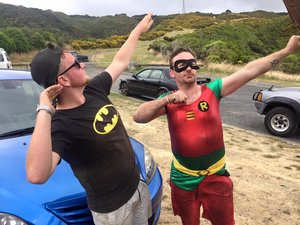 men wearing batman and robben at a stag do dressup party.jpg