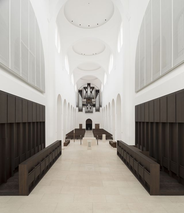 John Pawson's renovation of Moritzkirche in Germany, 2008, applies his minimal interpretation of traditional forms.