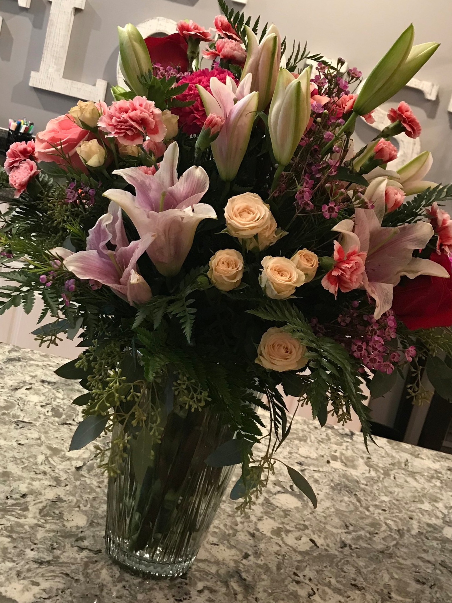 Pinks & Peach Vased Arrangement