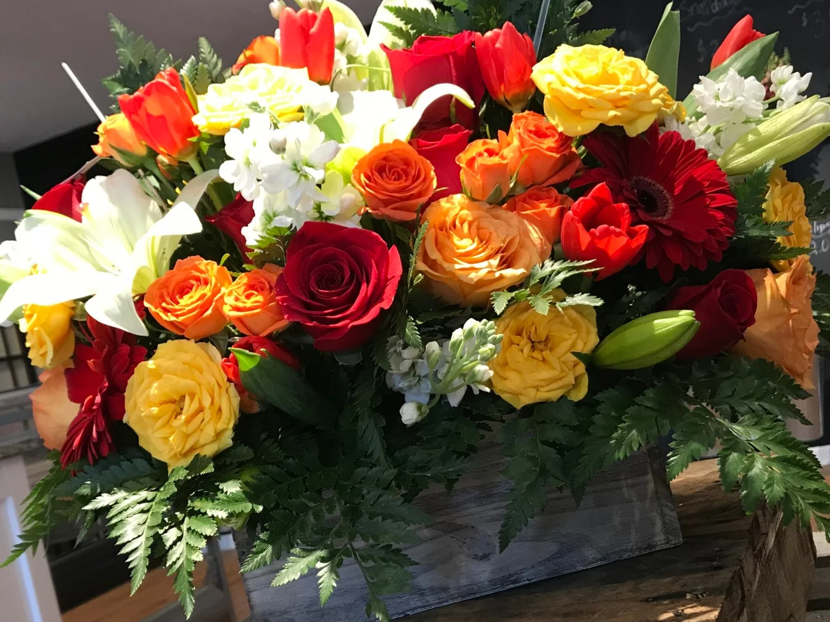 Red, Yellow, Orange Container Arrangement