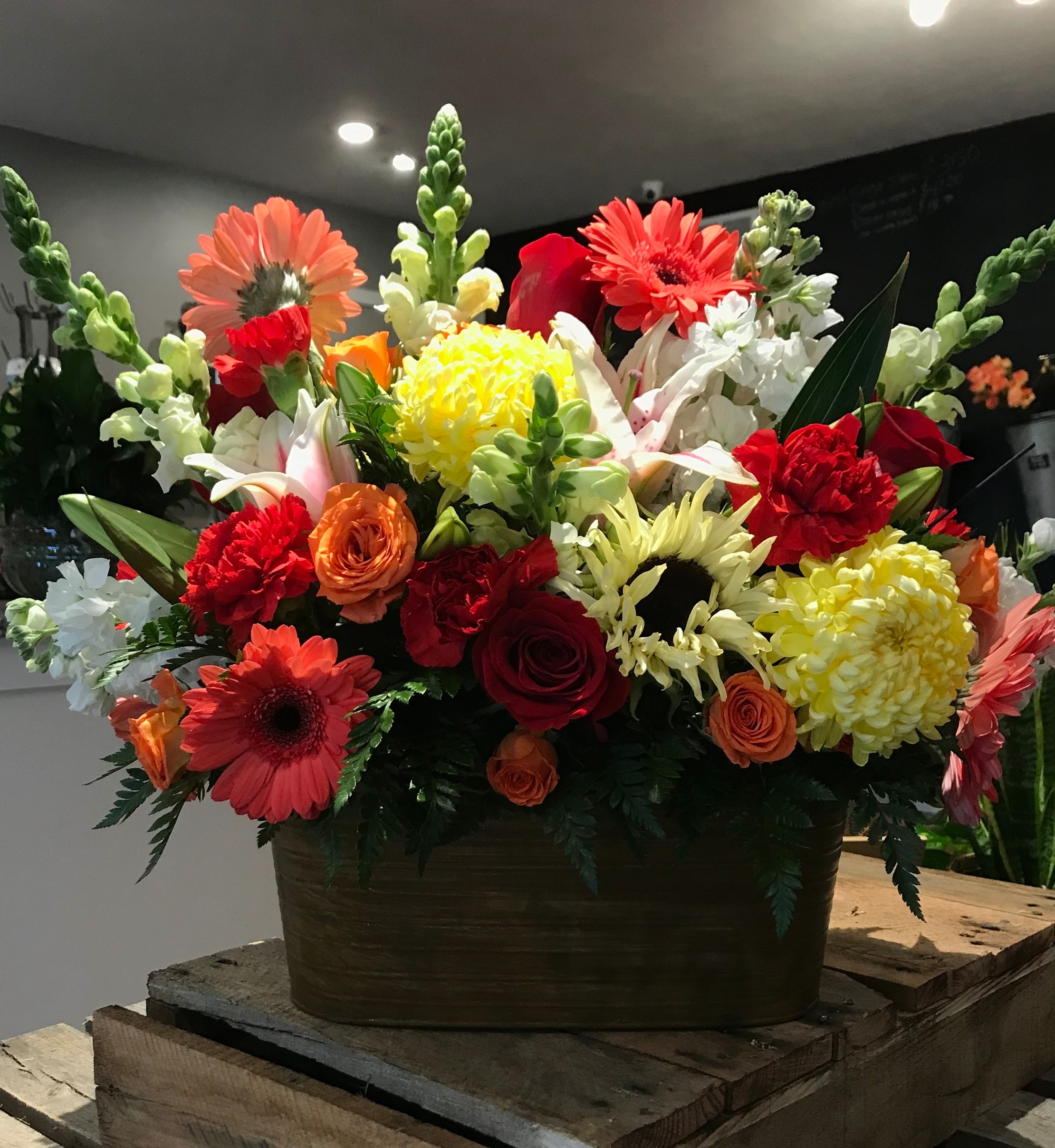 Red, White, Yellow Container Arrangement