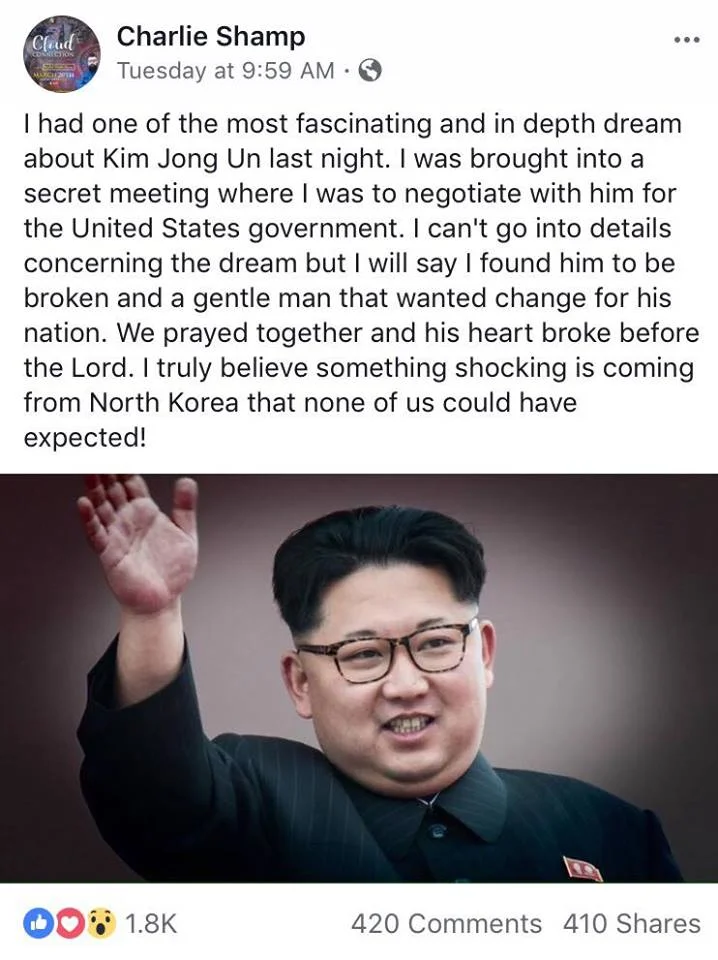 The picture and post was released on the Prophet of God's Facebook on Tuesday March 6, 2018 at 9:59 am CST