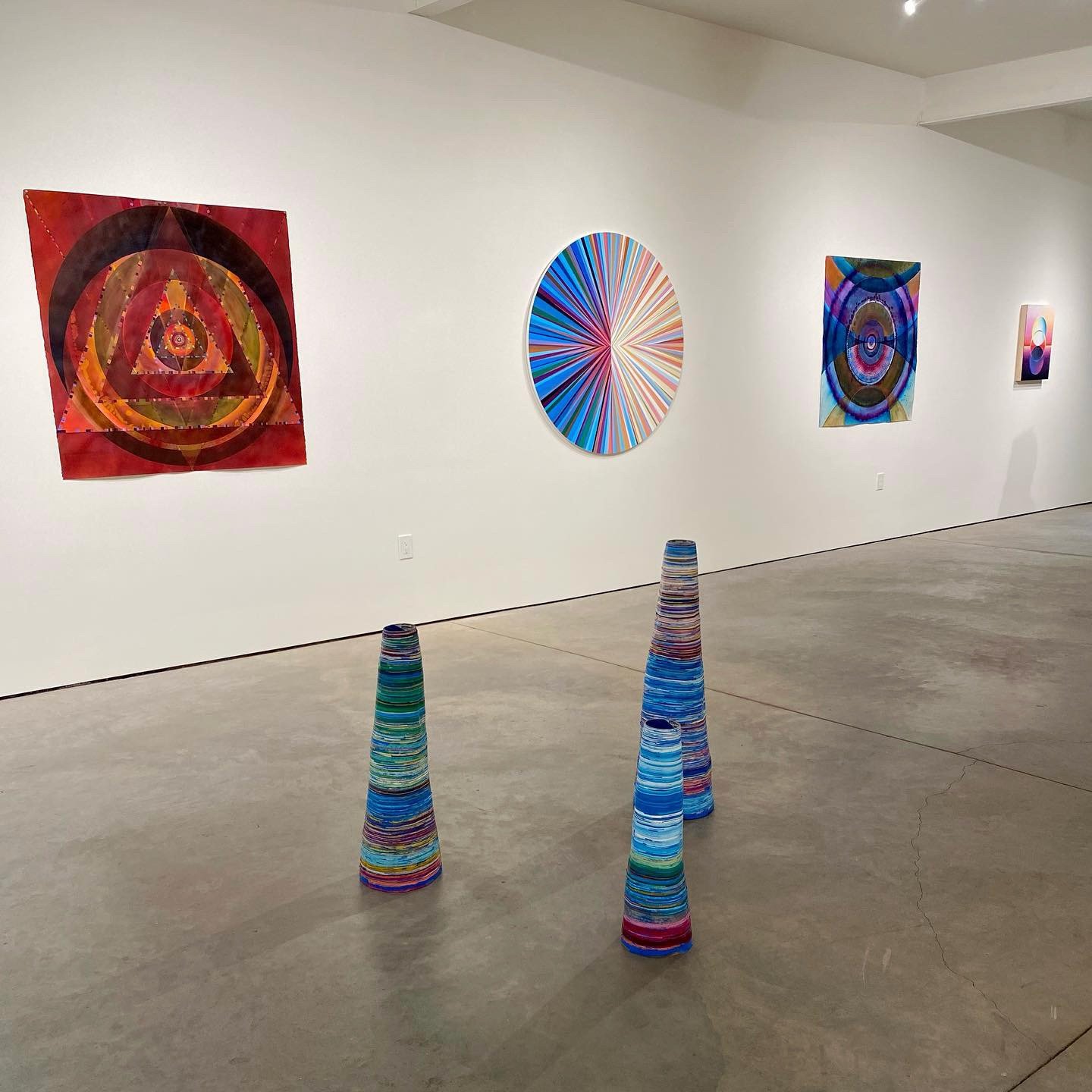 Installation view of 'Fire' and 'Water' (and work by Gibbs Rounsavall and Martin Benson) in the exhibition 'Not a Certainty But a Circumstance' at Quappi Projects, 2022 