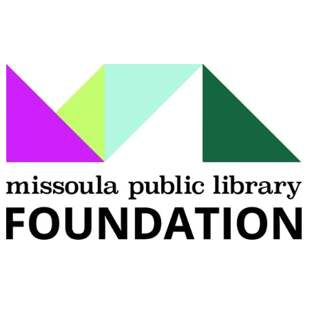 Magenta, chartreuse, sky blue, and forest-green triangles above “missoula public library FOUNDATION"