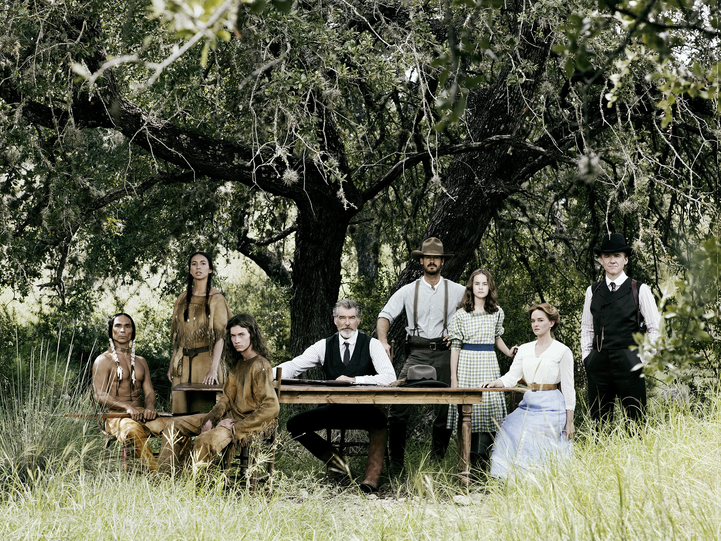  Zahn McClarnon as Toshaway, Elizabeth Frances as Prairie Flower, Jacob Lofland as Young Eli, Pierce Brosnan as Eli McCullough, Henry Garrett as Pete McCullough, Sydney Lucas as Jeannie McCullough, Jess Weixler as Sally McCullough, David Wilson Barne