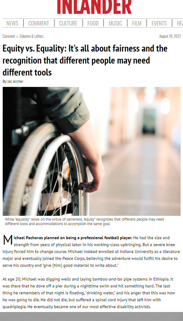 INLANDER: Equity vs. Equality: It's all about fairness and the recognition that different people may need different tools