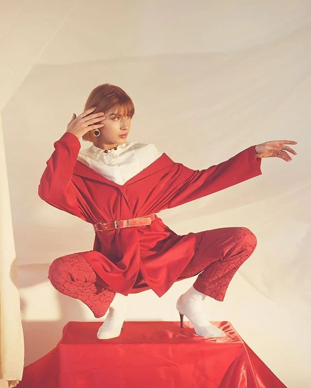 Regram from our delightful assistant @bobbycorica with the whole team. &bull; &bull; &bull; &bull; &bull;
&lsquo;Gemelli&rsquo; (&amp; outtakes) for @just.magazine 
Ft. @viviennewoods__ styled by @kb.mood and wearing jewels by @sacreflux 
Makeup by @clb_makeup 
Photography assist by @rebeccamarianirene 
Shot in @studiobrunswick 
Art direction and set design by me.
#120film