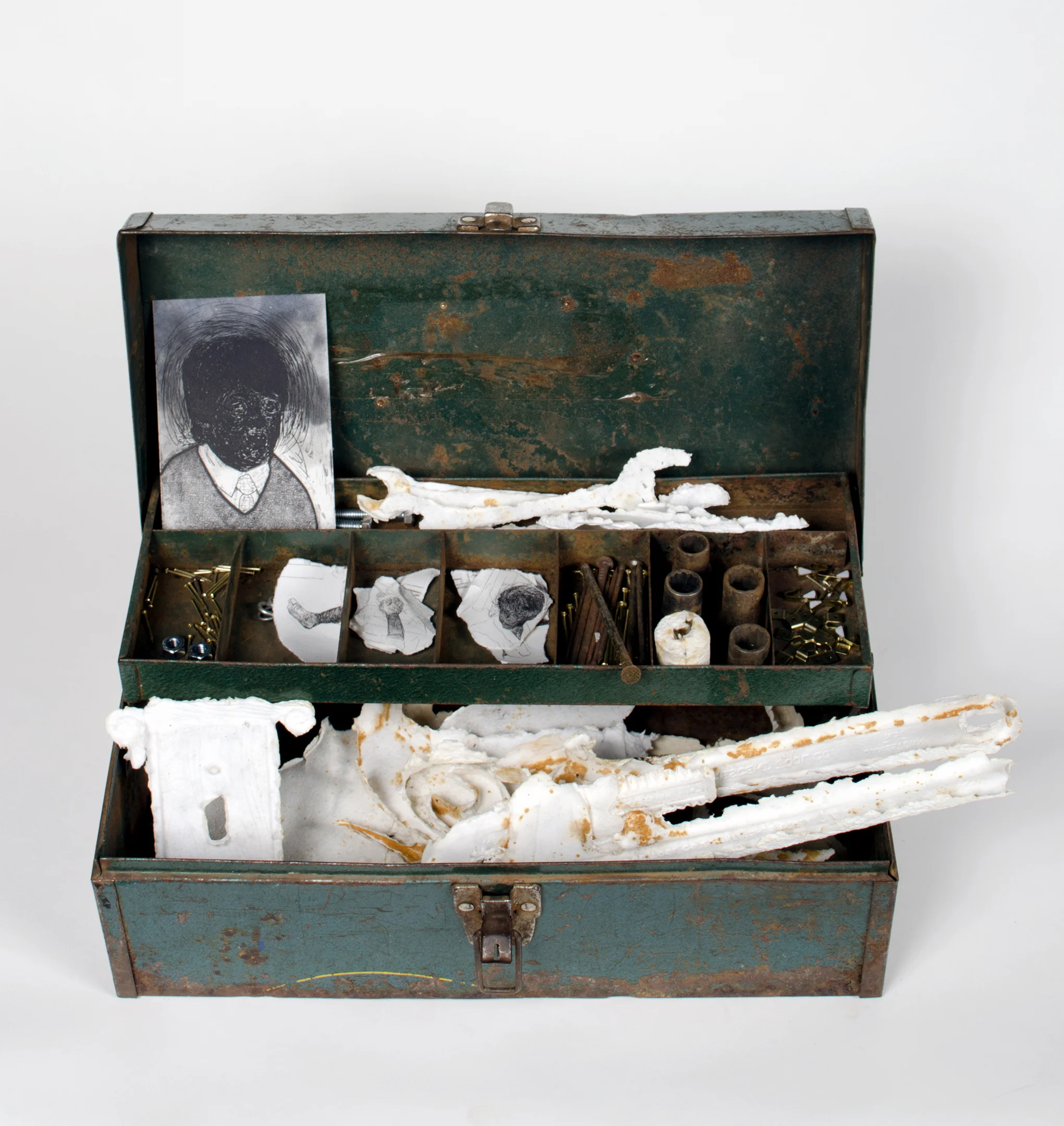   Toolbox , found objects with hand-made paper and intaglio, 18"x 21"x 8", 2016. 