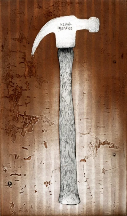 Heat Treated/He Treated , multiple plate intaglio with embossment, 11" x 17", 2016. 