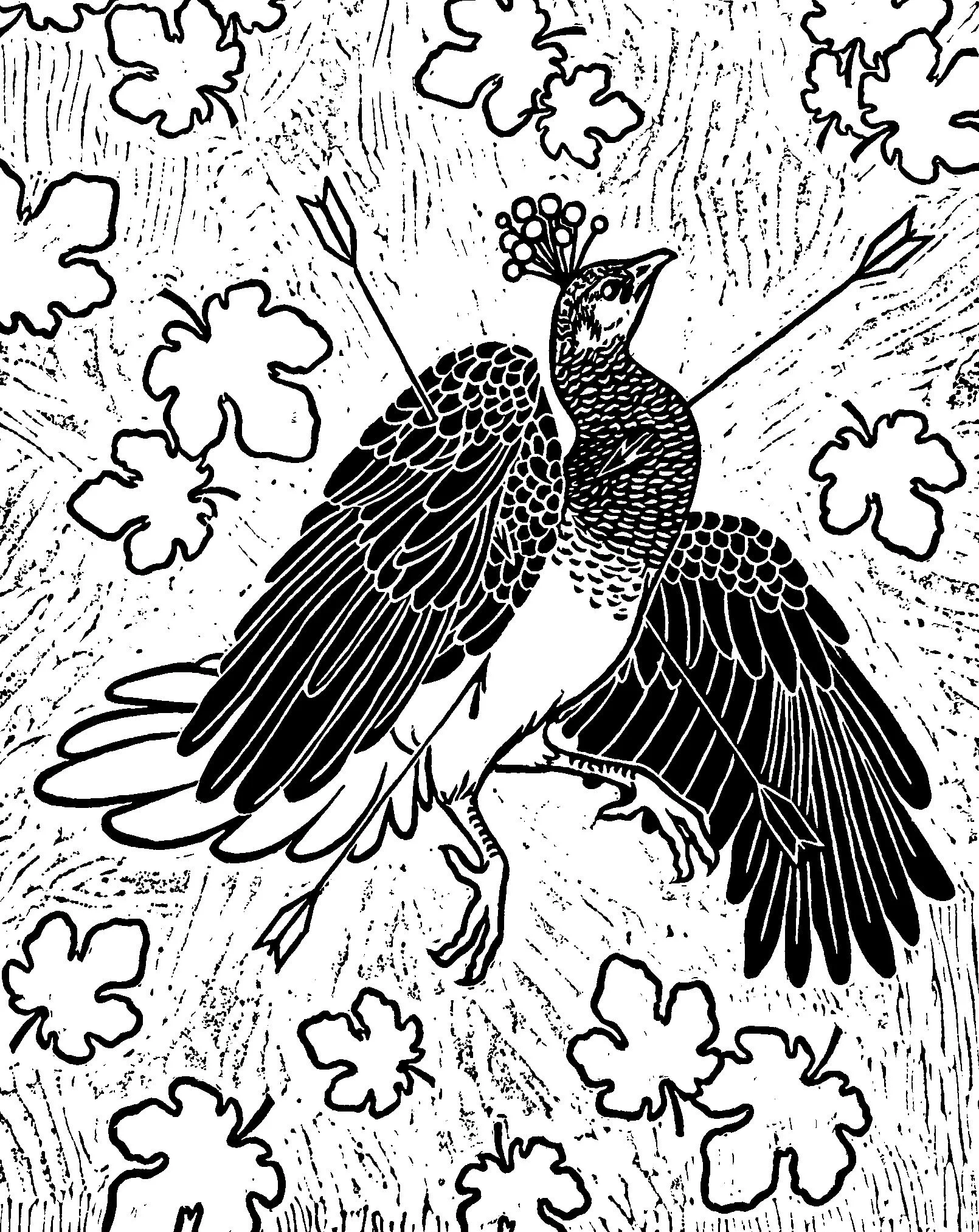  Relief print. 11” x 15”, ARTS 2130 (Introduction to Printmaking), Bowling Green State University, 2020. Assignment: Create an image utilizing ambiguous symbols and imagery and develop a narrative. 