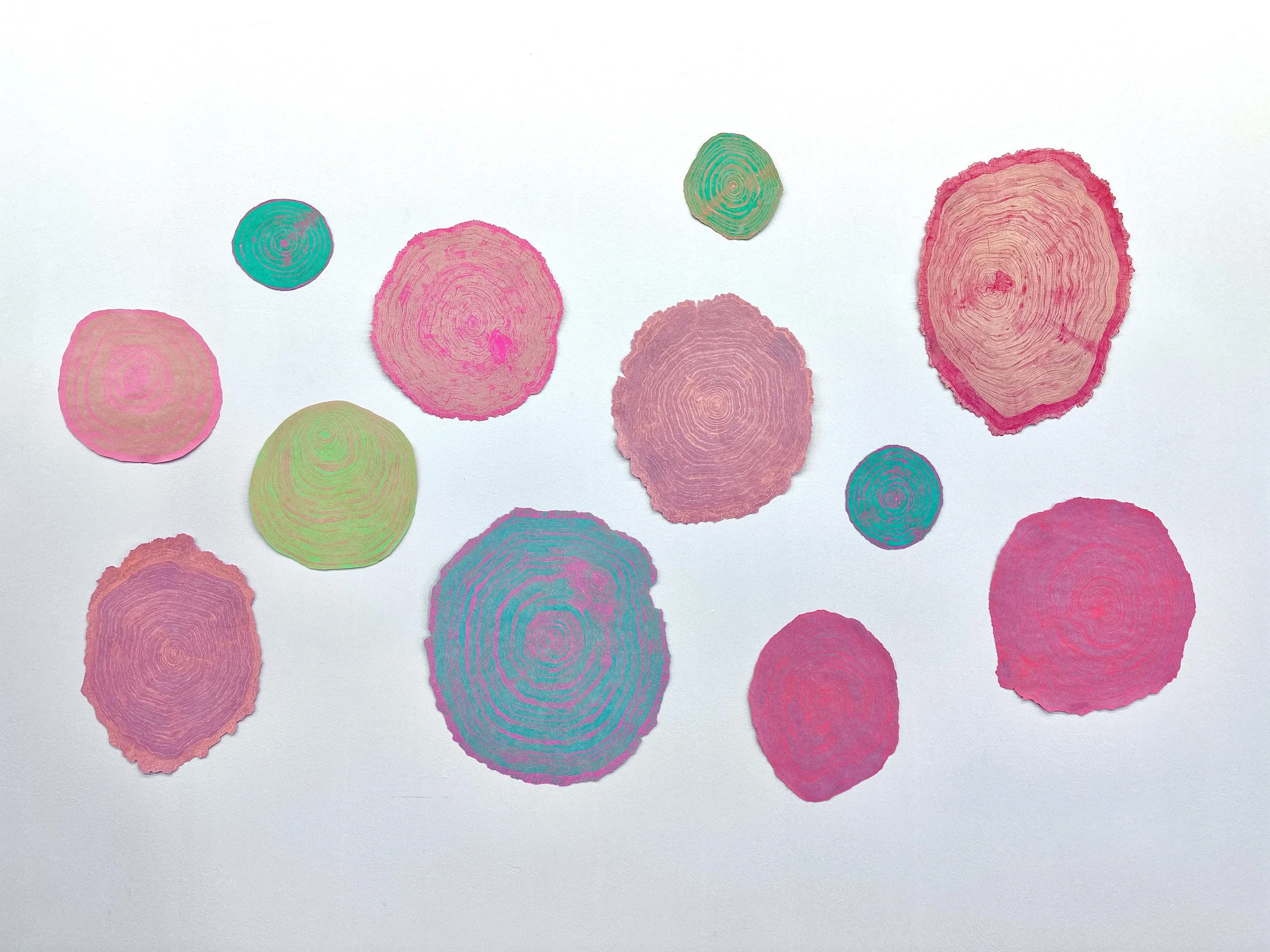  “ Artificial Cut (Logpile)”,  gel pen on handmade paper, dimensions variable, 2024. 