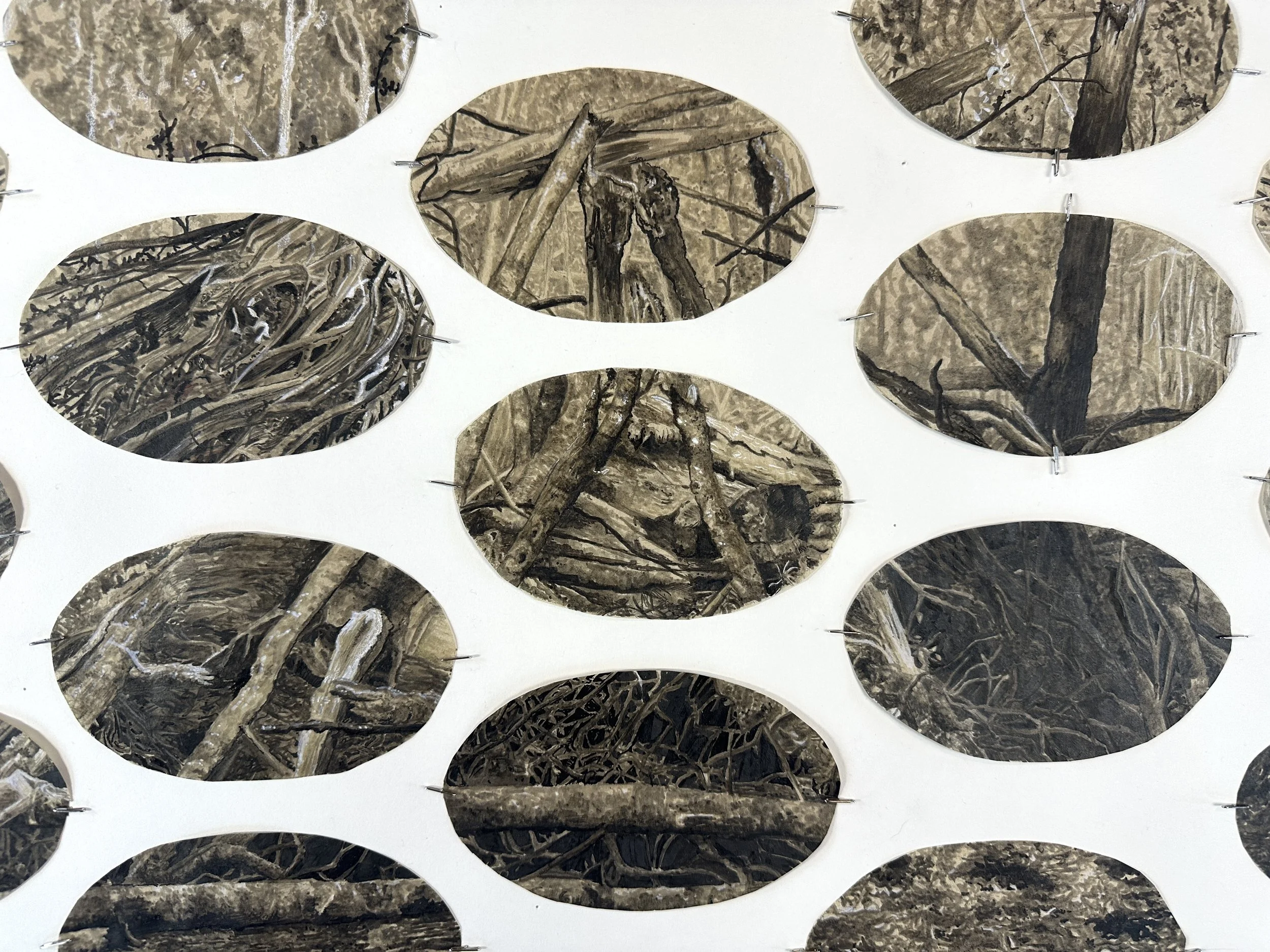   Bound to the Boundary (detail),  watercolor with ink and pastel on handmade paper, 2025. 