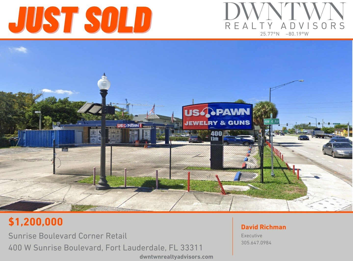 JUST SOLD FOR $1,200,000 | Sunrise Boulevard Corner Retail in Fort Lauderdale

DWNTWN Realty Advisors is pleased to announce the succesful sale of 400 W Sunrise Boulevard, in Fort Lauderdale, FL.T he subject property is a single-tenant retail propert