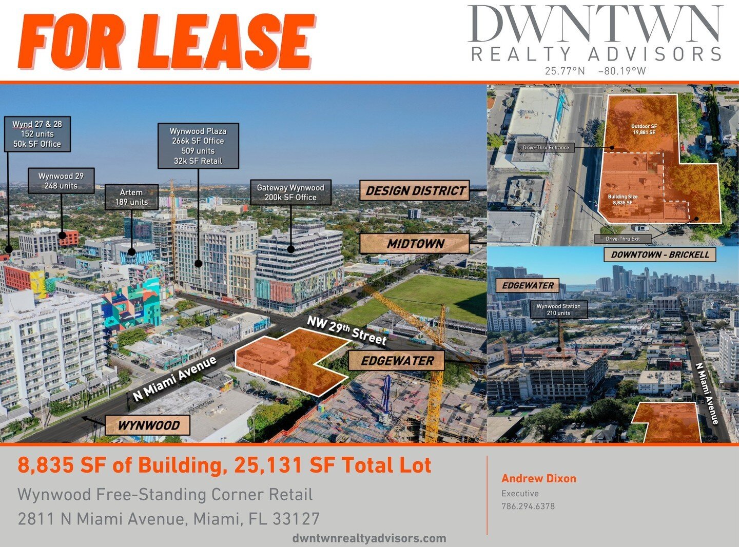 JUST LISTED FOR LEASE | Wynwood Free-Standing Corner Retail

DWNTWN Realty Advisors has been retained exclusively to arrange the leasing of 2811 North Miami Avenue in Miami, a 25,131 SF site at the nexus of Wynwood, Midtown and Edgewater. Available a