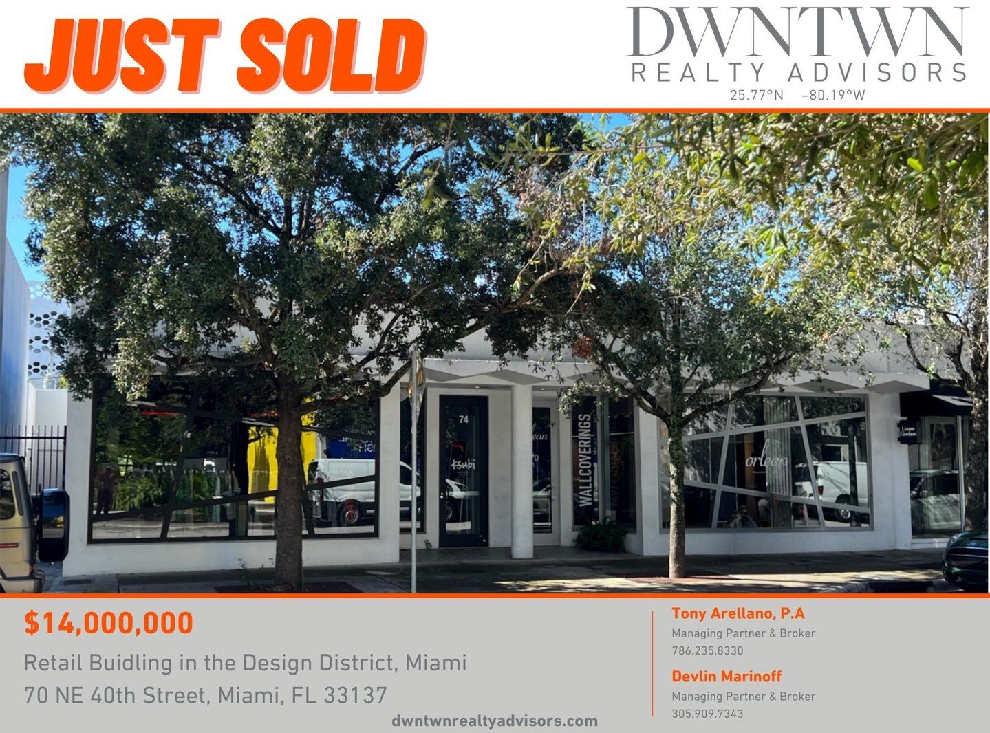 JUST SOLD FOR $14,000,000 | Retail Building in the Design District, Miami

DWNTWN Realty Advisors, a leading commercial real estate brokerage in Miami, is pleased to announce the successful completion of the $14 million sale of a prominent retail bui