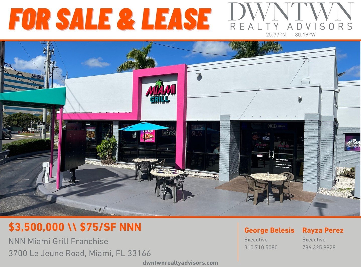 JUST LISTED FOR SALE &amp; LEASE | NNN Miami Grill Franchise

DWNTWN Realty Advisors has been retained exclusively by ownership to arrange the sale and lease of 3700 Le Jeune Road, Miami FL. The subject property is a NNN leased investment property, l