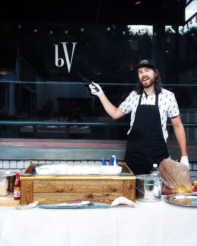 So stoked to return to @barvino for some sidewalk shuck action and to fire up the grill on the street!  Congrats to Alex and Jeanna and thanks for having us be a part of your rehearsal dinner! 📷 by @vinogirl79 
#popupoysterbar #knifeforhire #someone