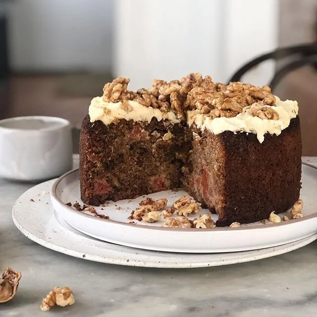 Gosh I love a hefty cake and there&rsquo;s nothing lightweight about this solid offering. When both @annabellehickson and @exchangestoresnundle posted versions of this quince and walnut cake recipe, I had to whip one up myself.  Due to a fun job developing some snack ideas for @walnutsaustralia I&rsquo;ve lots of delicious new season nuts in the house and this cake is loaded with them. Both roasted in the cake and then topped with sugary salted ones.  Walnuts in the shell, if you slide to the final picture, you&rsquo;ll notice, also make excellent kitten toys. I&rsquo;ll post the cake recipe in stories for you if you need to bake a hefty cake yourself.