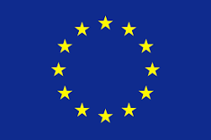 European Union flag with a blue background and a circle of yellow stars.
