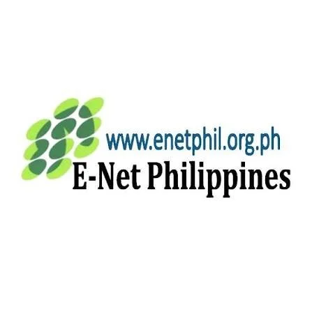 Logo of E-Net Philippines with green and black design elements and the website URL www.enetphil.org.ph