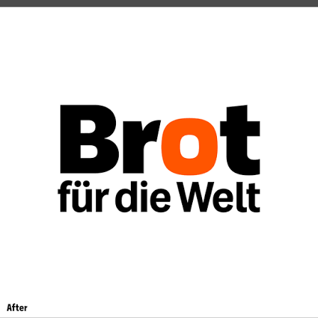 Logo with bold black and orange text reading 'Brot für die Welt' on a white background.