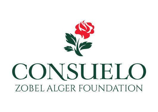 Logo of the Consuelo Zobel Alger Foundation with a red rose above green leaves and text.