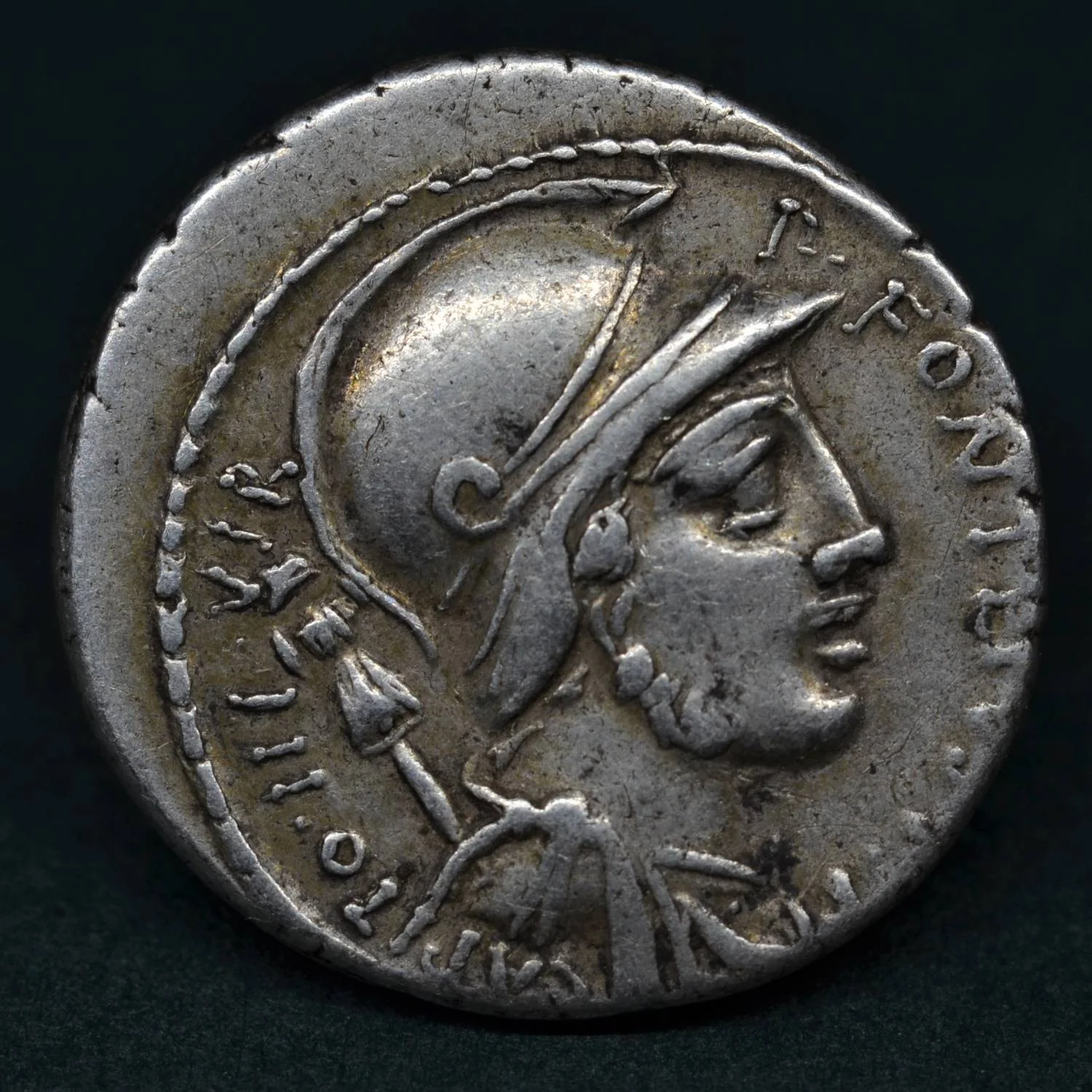 SILVER DENARIUS OF P. FONTEIUS. P.F. CAPITO, 55 BC.