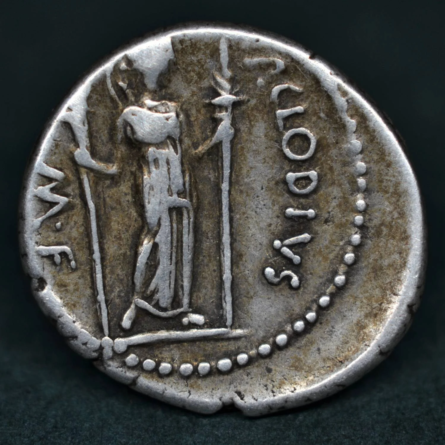 SILVER DENARIUS OF P. CLODIUS M.F, 42 BC.