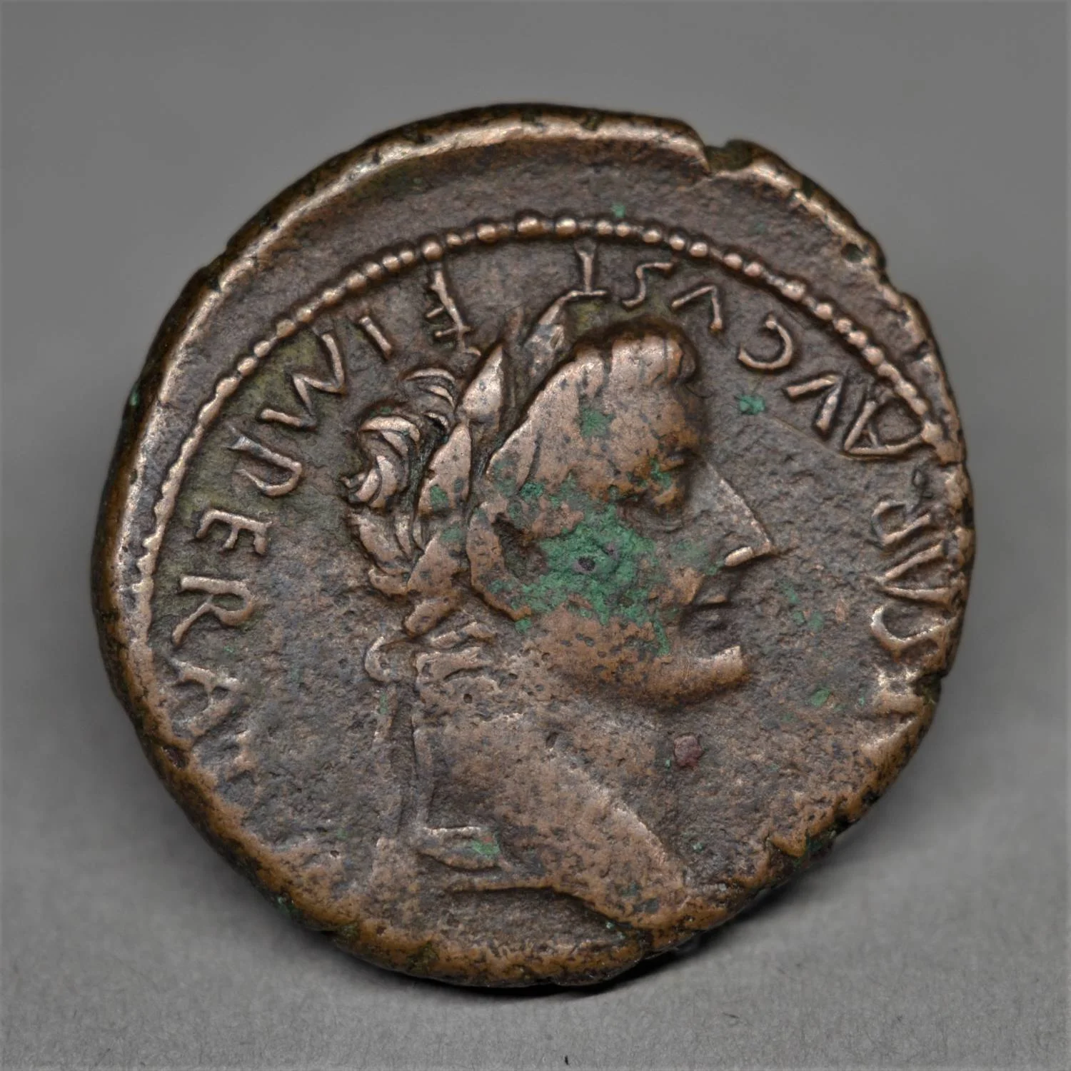 COPPER AS OF TIBERIUS, LUGDUNUM, AD 12-14.