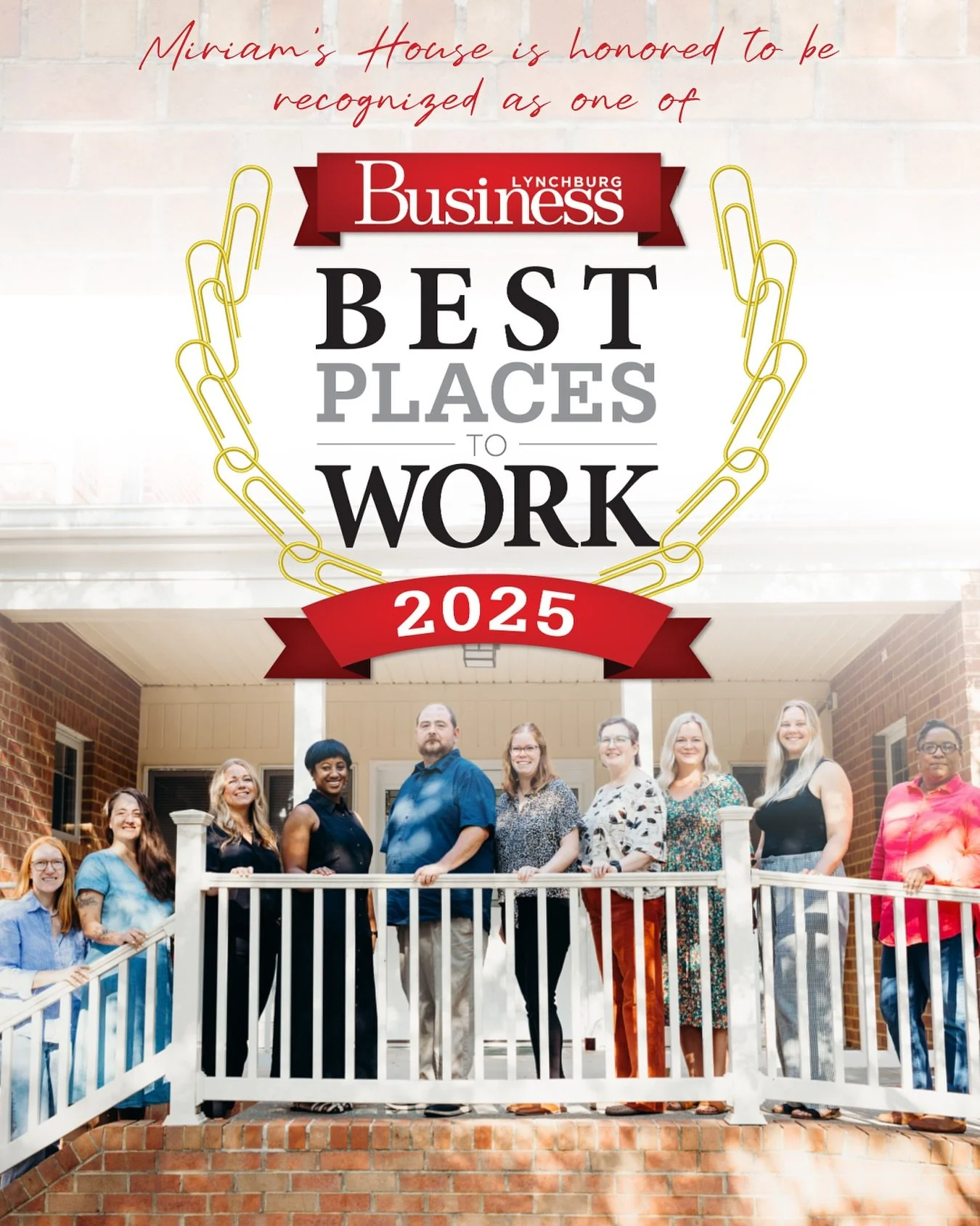 Big News!

Miriam&rsquo;s House was just featured in the Q4 issue of Lynchburg Business Magazine&rsquo;s Best Places to Work 2025&mdash;one of only six organizations highlighted!

We&rsquo;re honored to be recognized for our work serving families in 