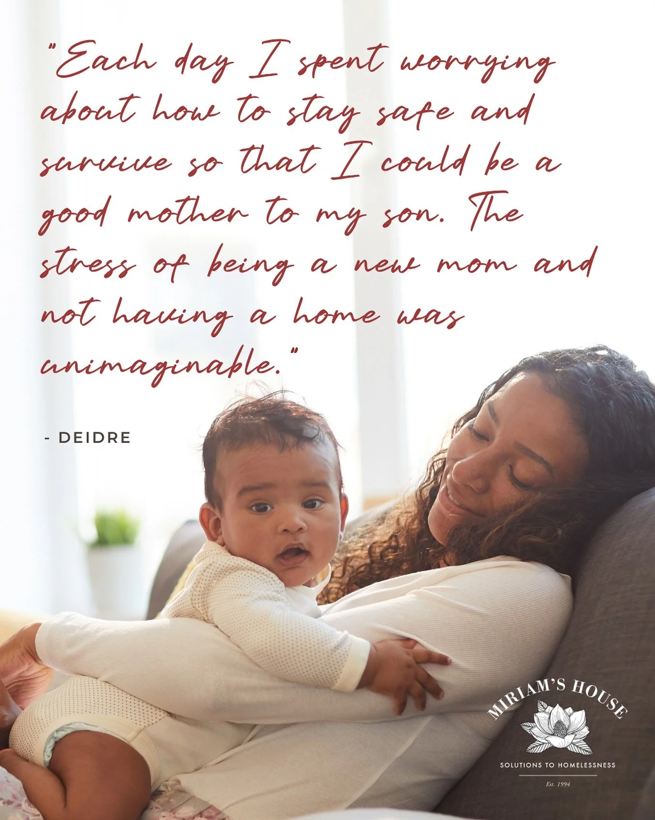 You Can Give Hope and a Home this Holiday Season 🎀

Shortly after giving birth, Deidre became homeless. With no open shelter beds, she spent her nights sleeping in her car while her newborn stayed with a family member. In what should have been the m