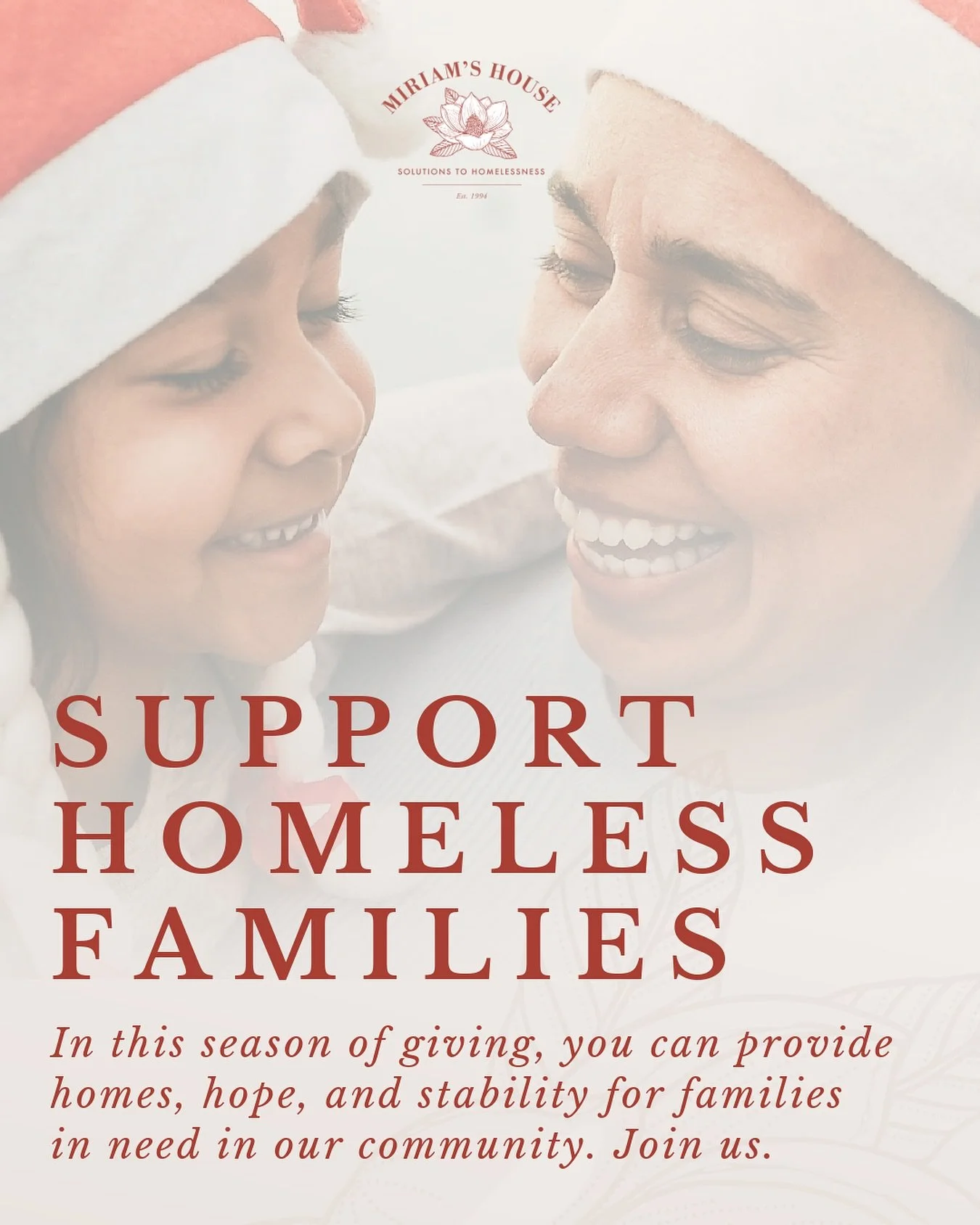 At Miriam&rsquo;s House, we believe every child, every person, deserves the joy, dignity, and peace of a place to call home. In this season of giving, you can help provide homes, hope, and stability for families experiencing homelessness right here i