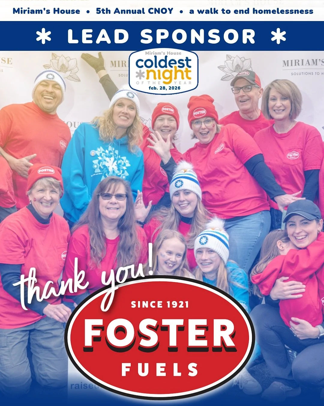 CNOY LEAD SPONSOR |  FOSTER FUELS

For the 5th year in a row (and the 5th year of Coldest Night of the Year in our community) Foster Fuels has stepped up as our Lead Sponsor.

From year one, they believed in this event and in our mission. Their early