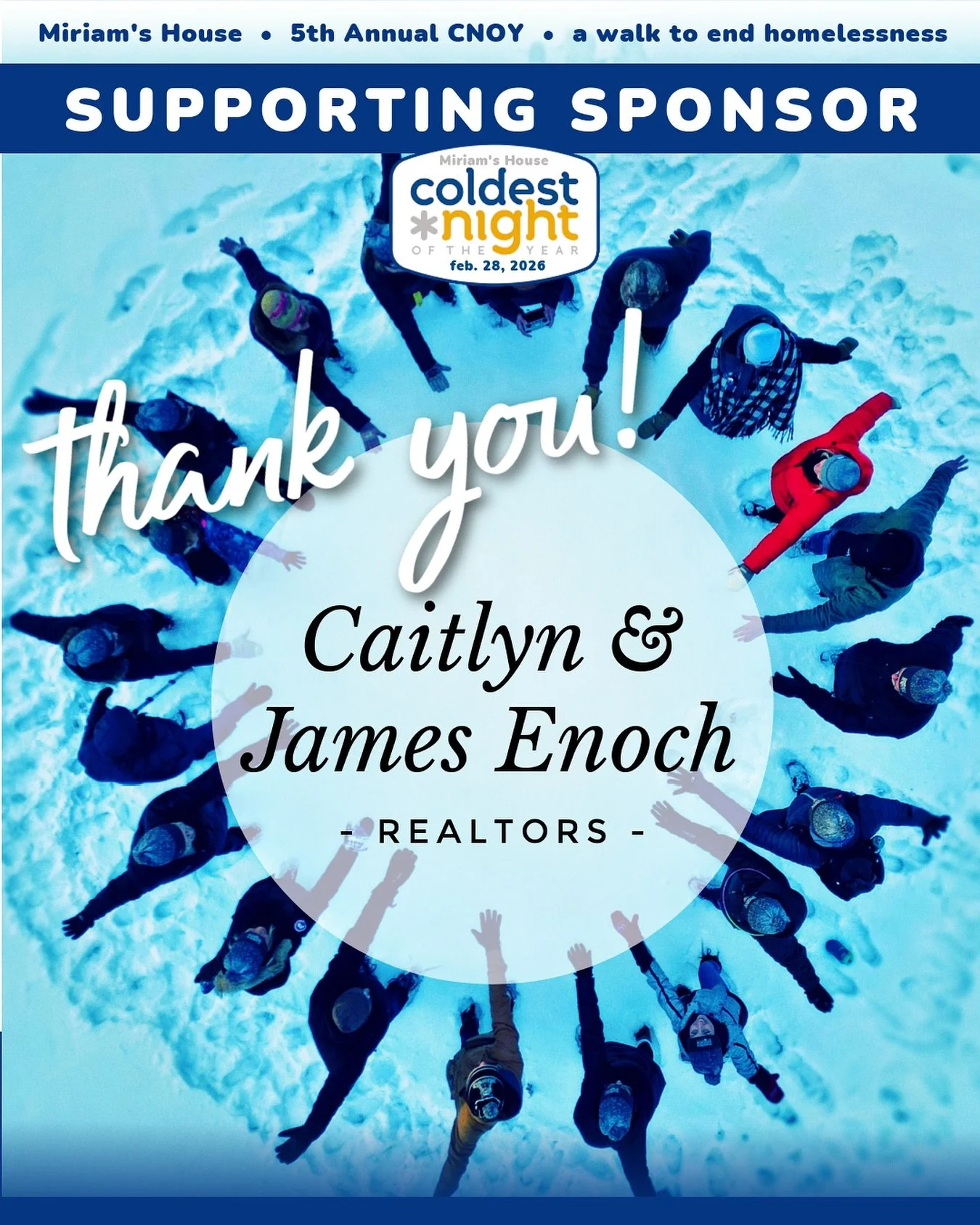 CNOY SUPPORTING SPONSOR | CAITLYN &amp; JAMES ENOCH

We are so grateful for Caitlyn &amp; James Enoch, Realtors, for stepping in as a Supporting Sponsor for Coldest Night of the Year! 

Their support helps make this event possible&mdash;strengthening