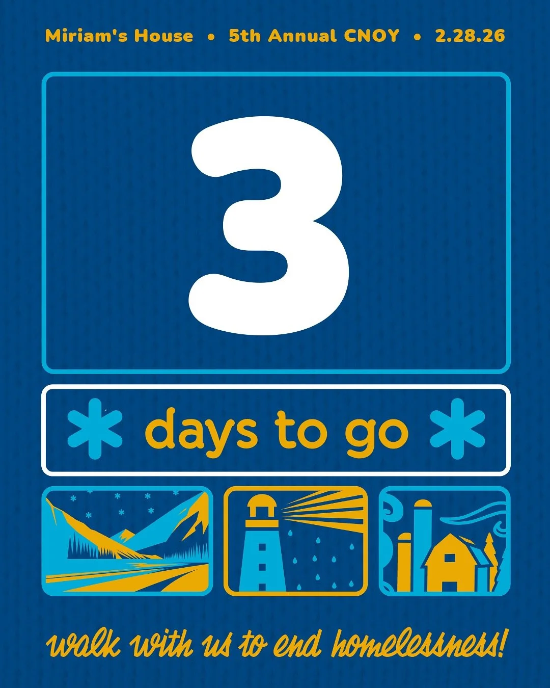 3️⃣ days until #CNOY26 🥶

It&rsquo;s not too late to join &amp; fundraise or support a walker&rsquo;s efforts. Together, we&rsquo;re braving the cold and walking to end homelessness.

2.28.26 &bull;  cnoy.com/lynchburg &bull;  #MH_CNOY #MH_CNOY2026 