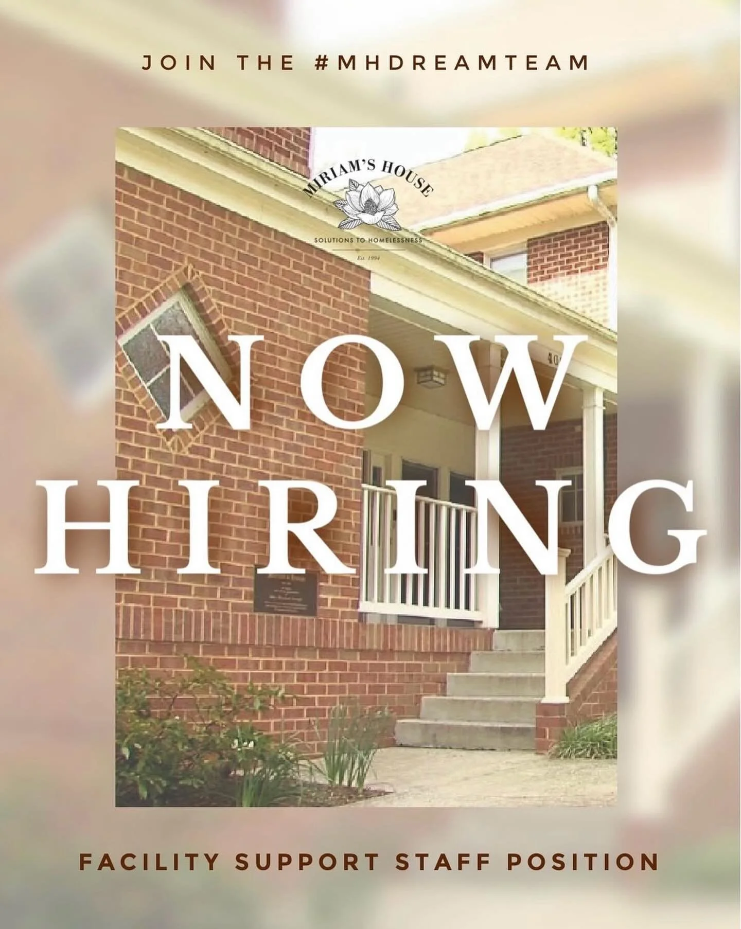 We&rsquo;re Hiring: Summer Facility Support Staff (Part-Time)
Lynchburg, VA | Miriam&rsquo;s House Family Shelter

Miriam&rsquo;s House is seeking a dependable, mission-driven individual to support our Family Shelter this summer. This hands-on role h