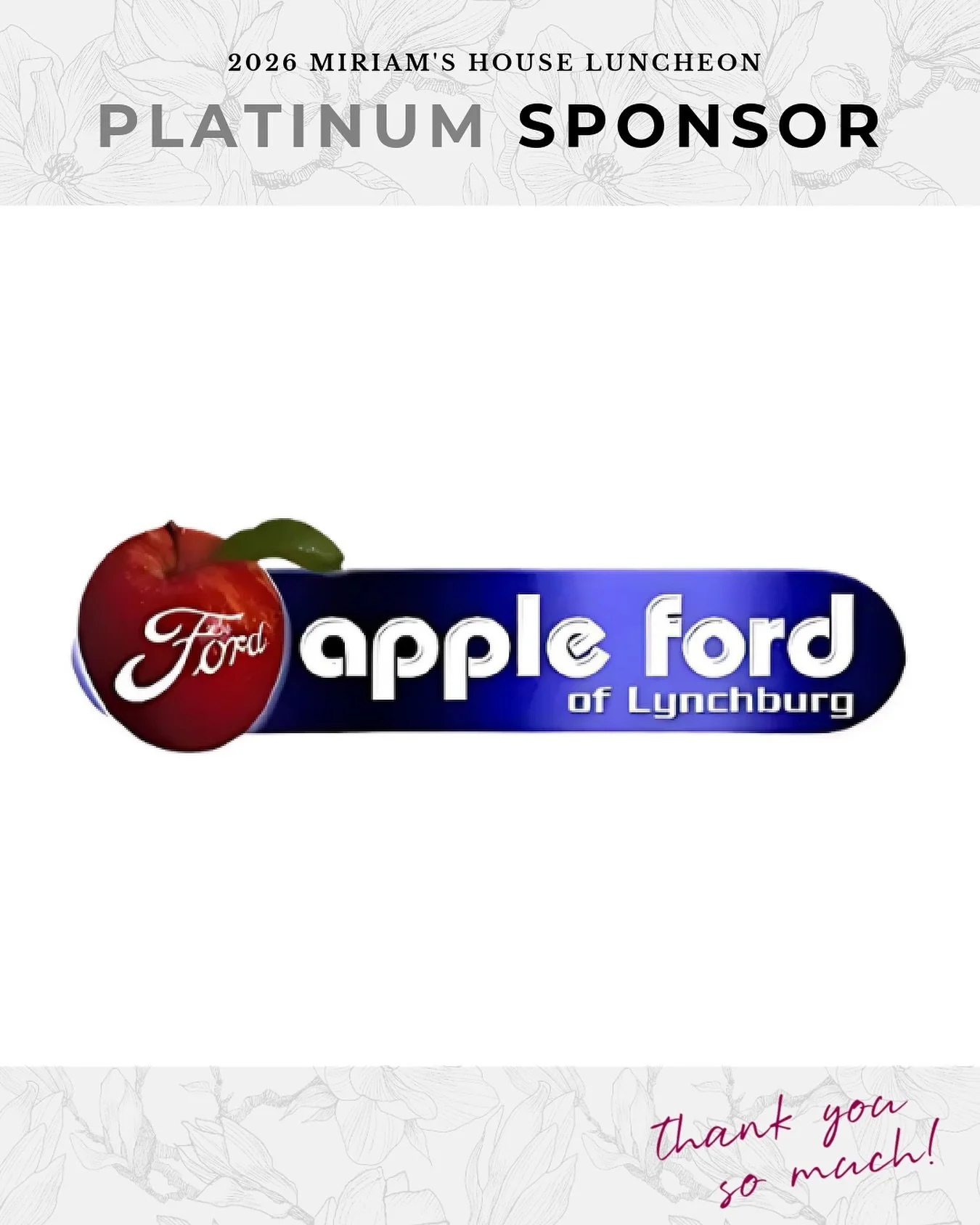 We&rsquo;re so thankful for the generous support of Apple Ford as a Platinum Sponsor of this year&rsquo;s Spring Luncheon. Their partnership helps make life-changing services possible for families working toward housing stability.

Please join us in 