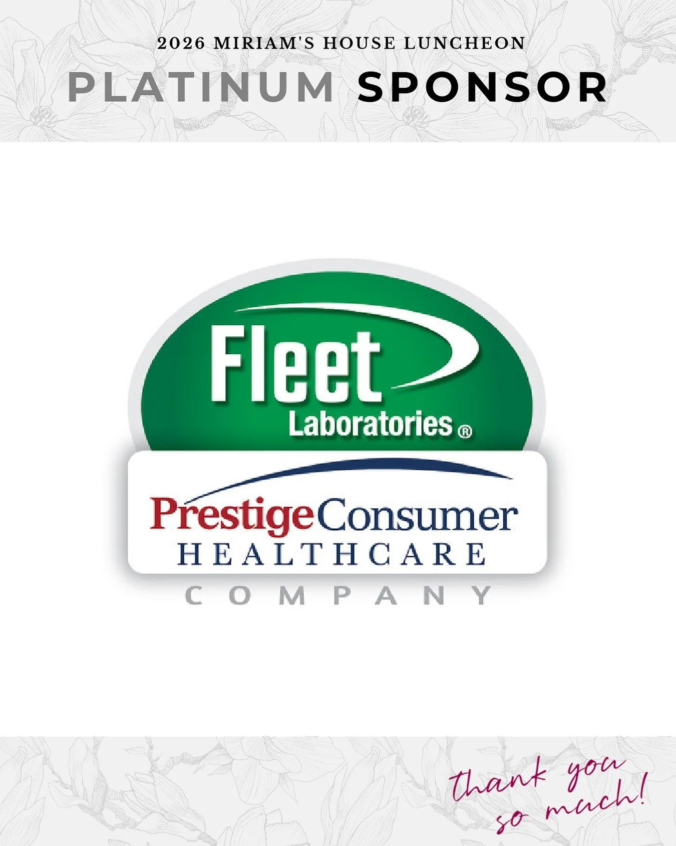 We are deeply grateful to Fleet Laboratories for serving as a Platinum Sponsor of this year&rsquo;s Spring Luncheon. Their generous long-standing support helps ensure that families in our community have access to safety, stability, and a place to cal