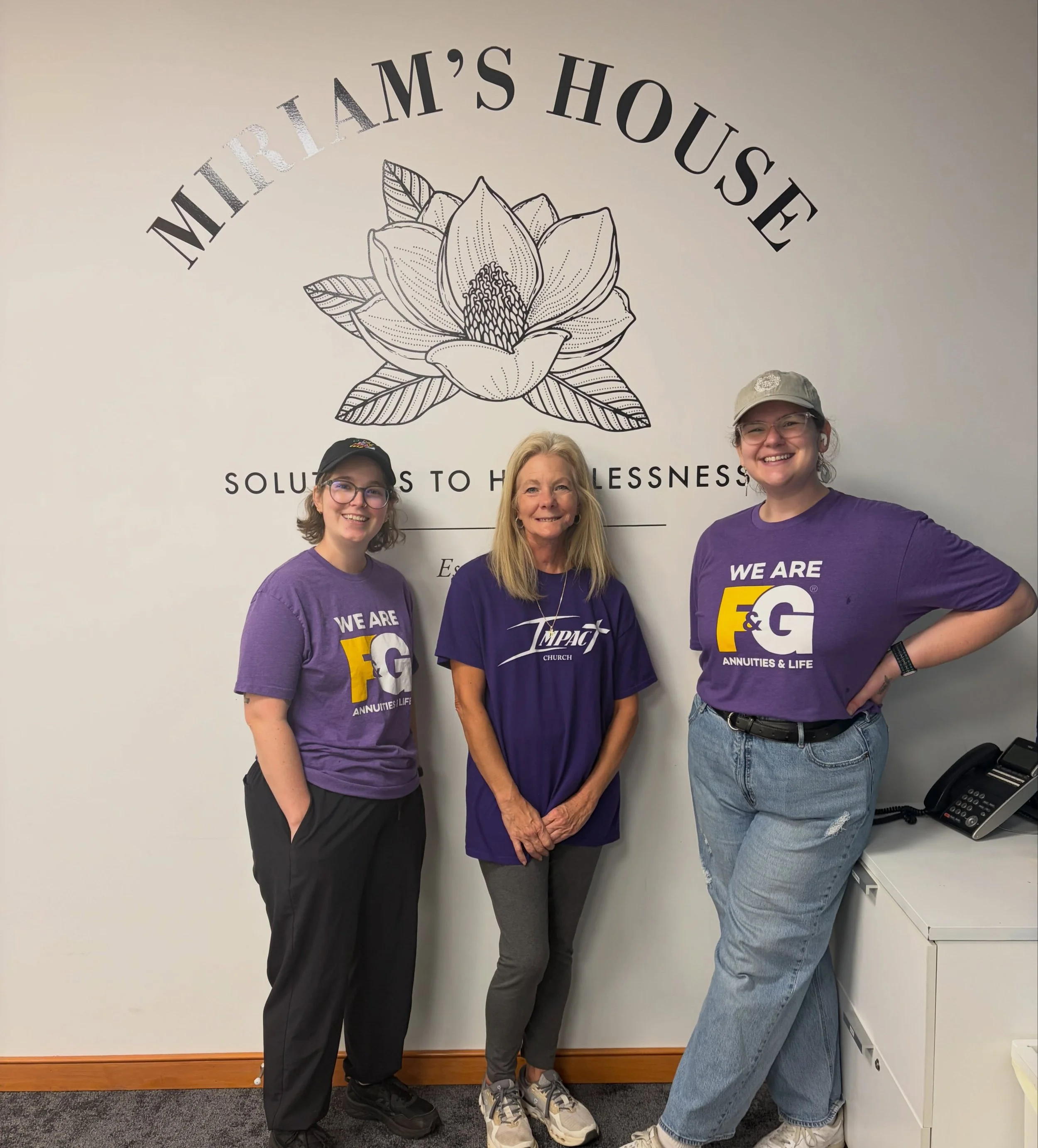 A big thank you to Grace, Amy, and Raven from F&amp;G Insurance for spending their Day of Action volunteering with us at Miriam&rsquo;s House!
 
They spent the morning helping clean and refresh our Family Shelter, getting spaces ready to welcome the 
