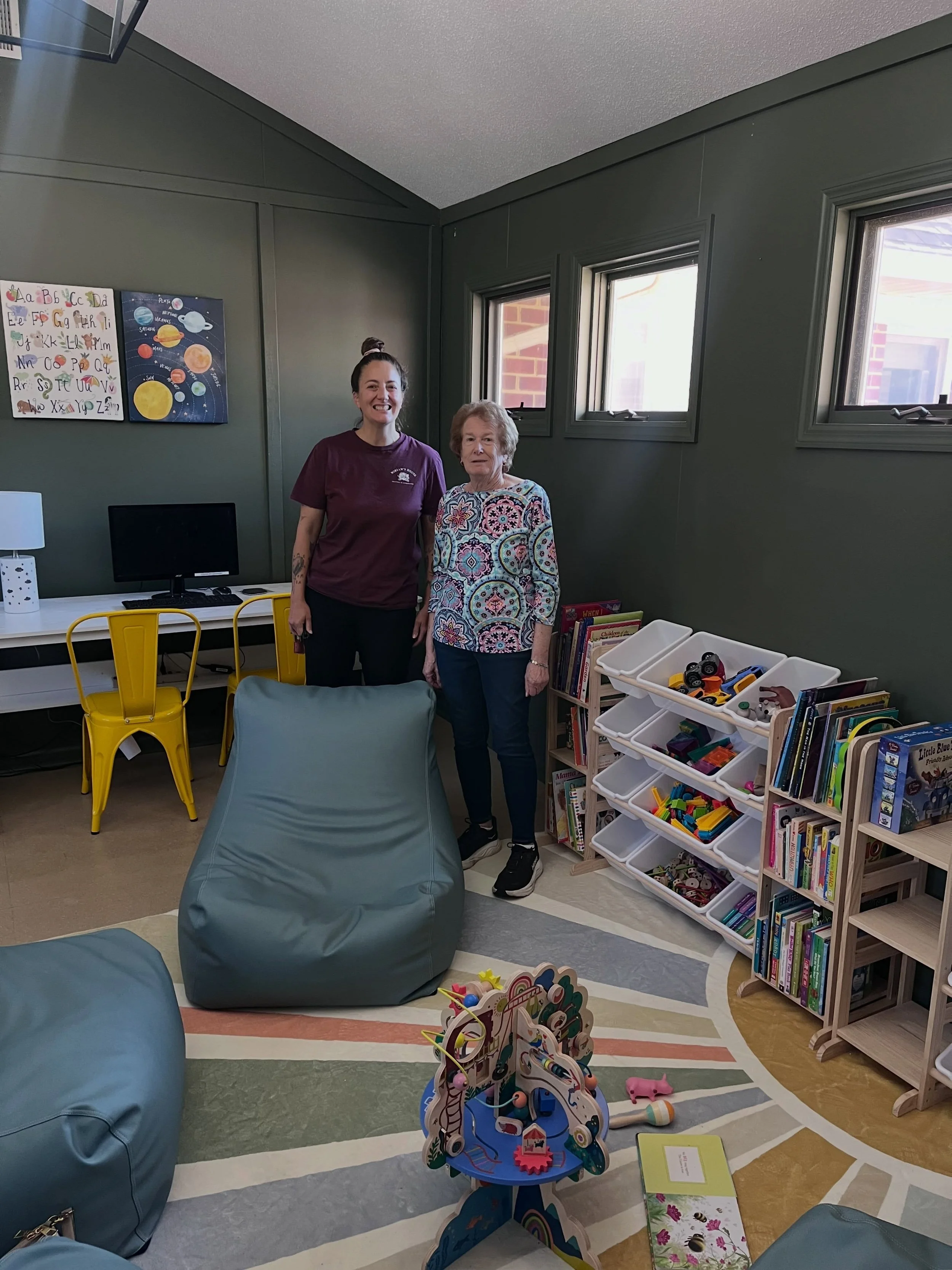 We loved having our friend Eileen stop by today to see our family shelter&rsquo;s newly renovated playroom!
 
Eileen generously provided the funding to make this wonderful makeover possible, and we could not be more grateful!
 
Thank you, Eileen, for