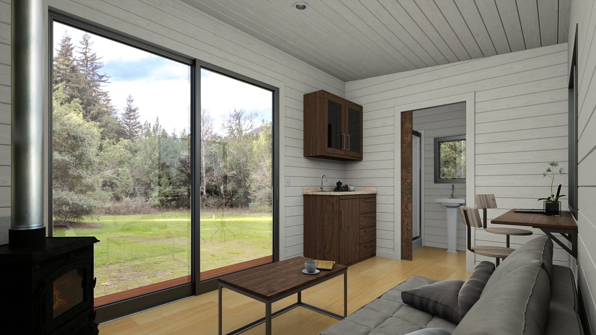  Upgrade the interior with bleached reclaimed douglas fir shiplap walls and ceiling.  