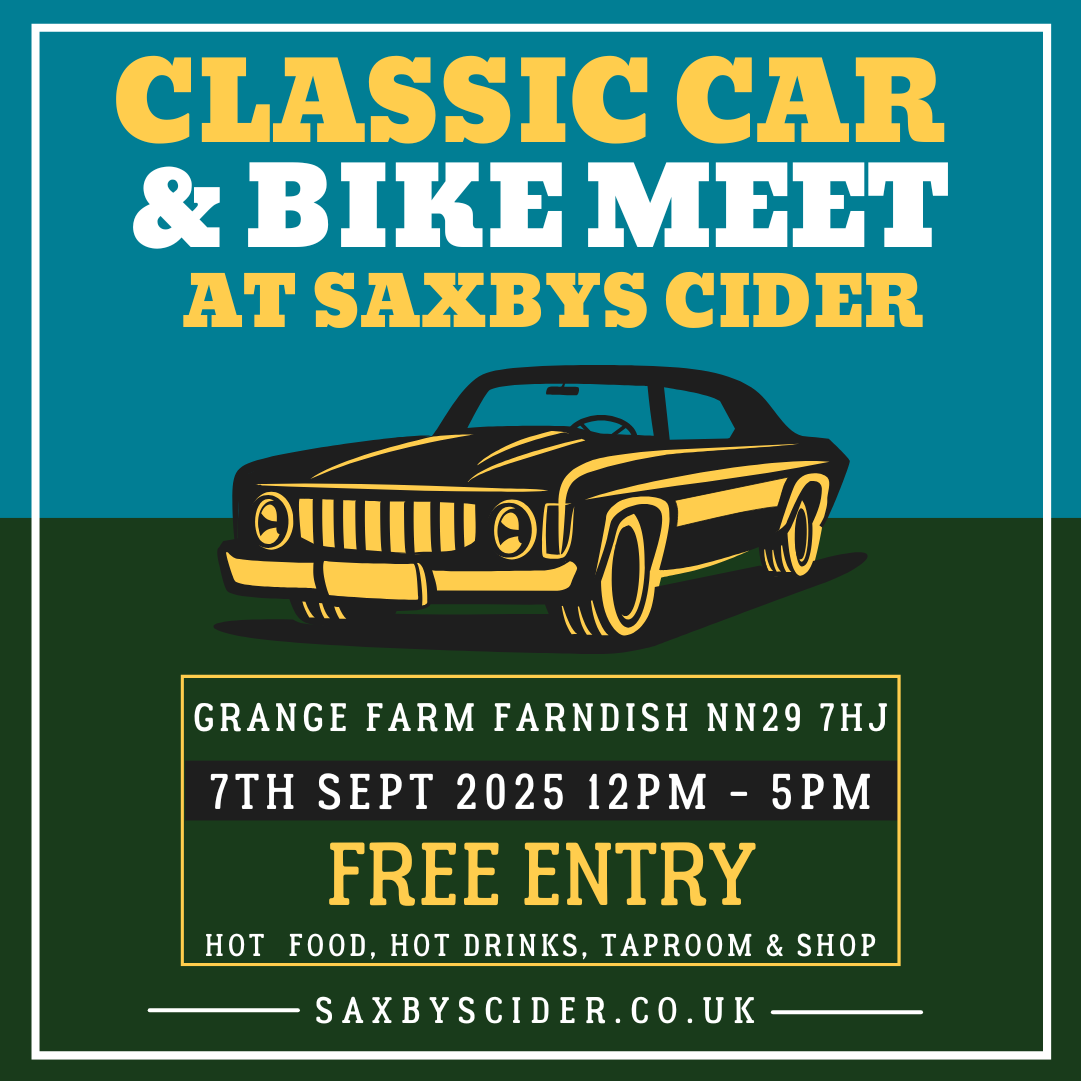 Saxbys Cider Classic Car Meet &amp; Sunday Social 12-5pm on Sunday 7th September 2025