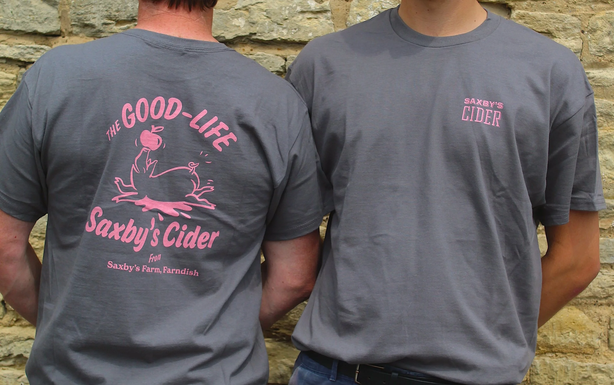 The Good-Life Saxby's T-Shirt - Grey & Pink
