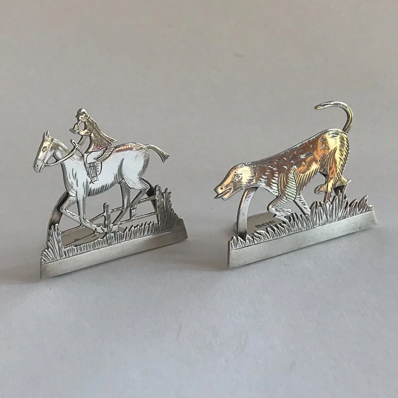 Sterling Silver Huntsman and Hound Menu Holders