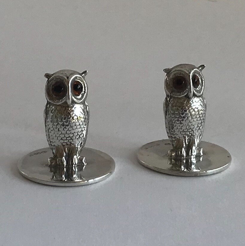 Pair of Sterling Silver Owl MenuHolders