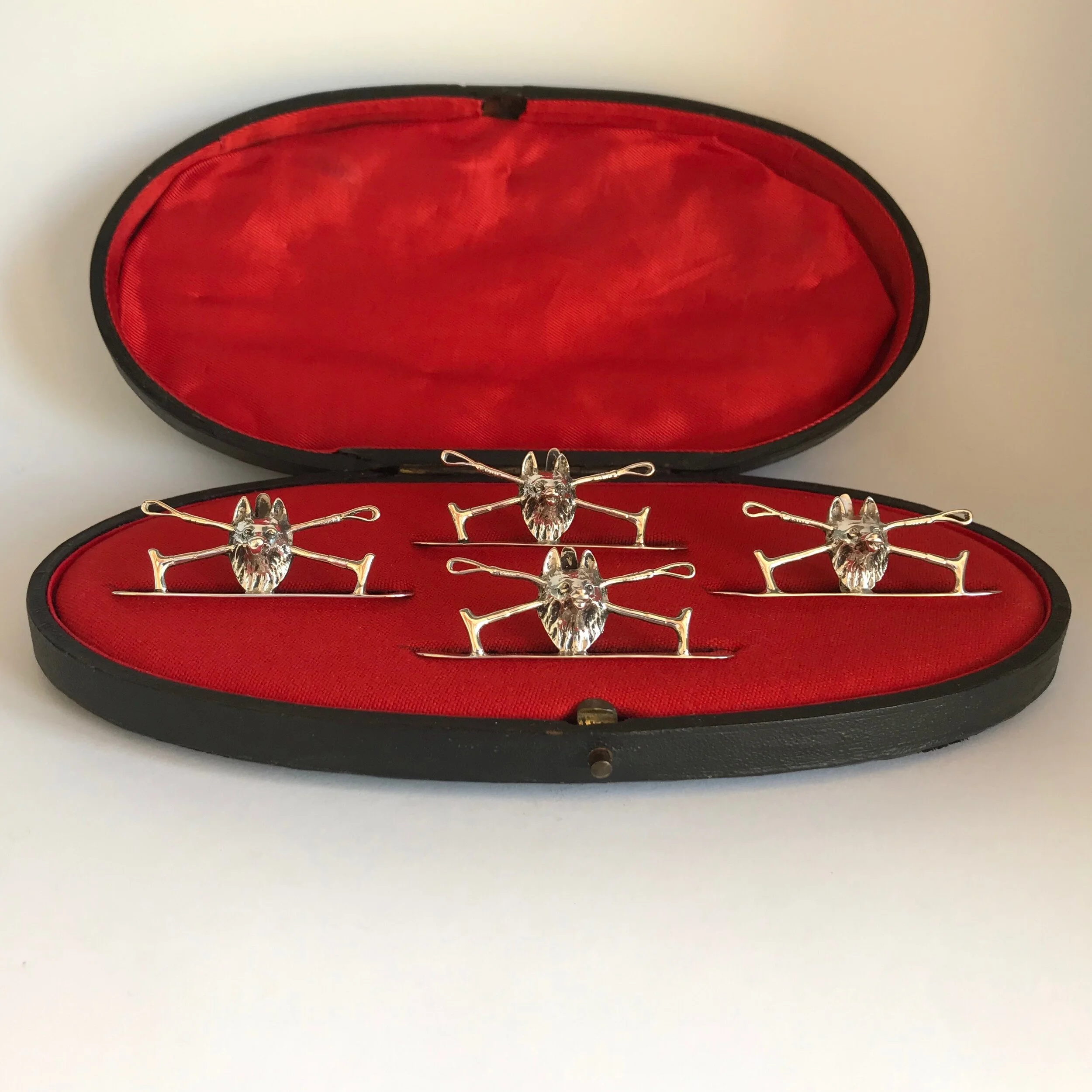 Sterling Silver Menu Holders Fox Heads with Crops Set of 4 (boxed)