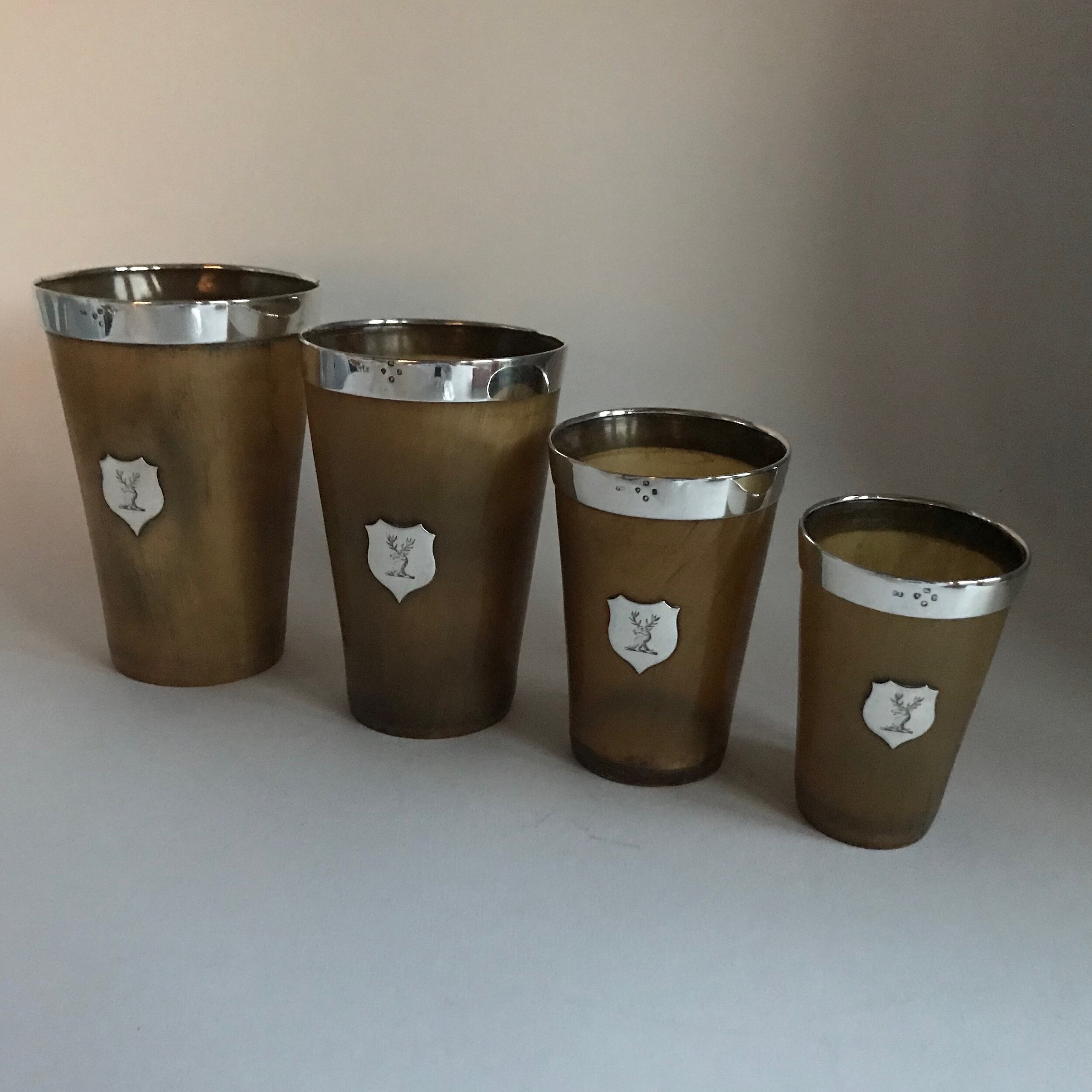 Victorian Sterling Silver and Horn Cups x 4