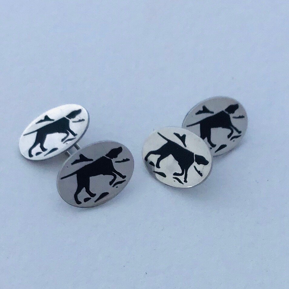 Enamel and Silver Pointer Cufflinks